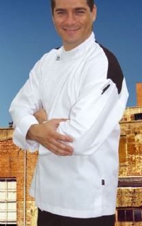 CR - Modern White Long Sleeve Chef Jacket (Black Panel)