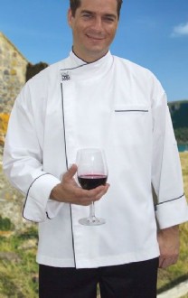 CR - Modern White Long Sleeve Chef Jacket (Black Trim)