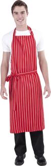 Red & White Stripe Full Length Chefs Bib Apron - (Adjustable Neck)